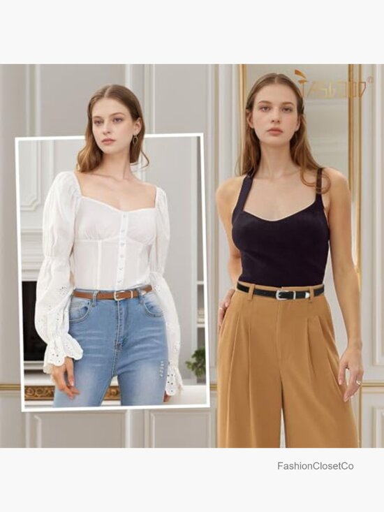 2 Pack Skinny Faux Leather Belts with Gold Buckle for Jeans Pants Dresses main image 5